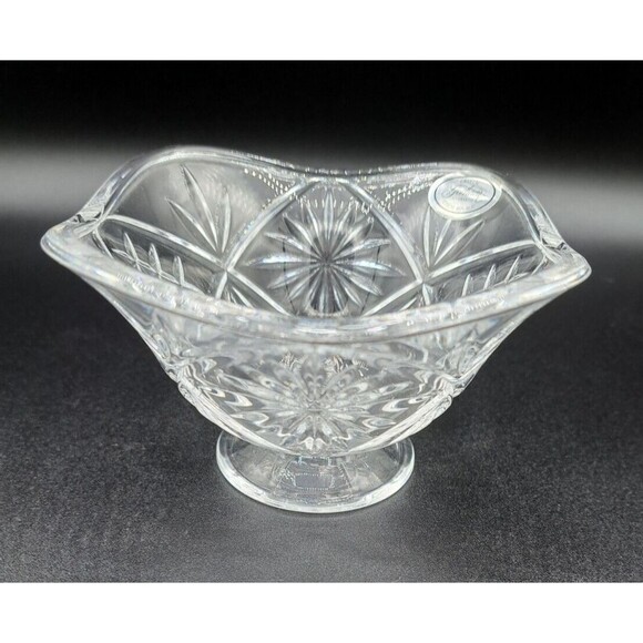 GORHAM Czech Floral & Fence Square Crystal Bowl Candy Dish (Small) 5" Clear - Picture 7 of 9